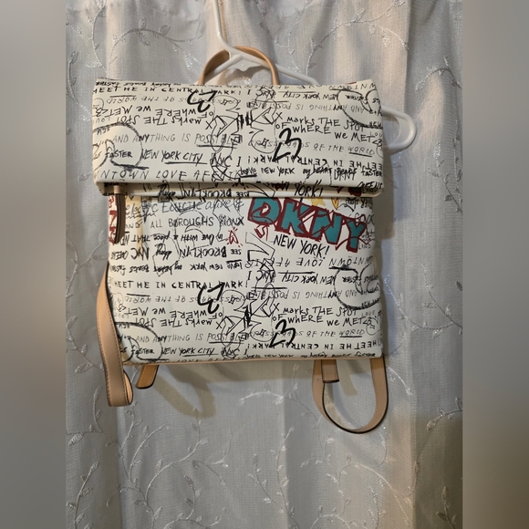 Dkny Handbags - DKNY Urban Graffiti Backpack with Red and Black Accents